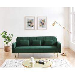 Canapé droit CHARLES en velours vert 3 places