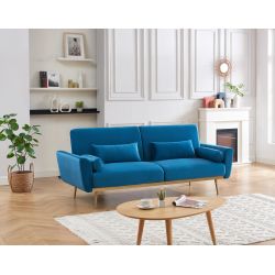 Canapé droit COLETTE velours bleu convertible