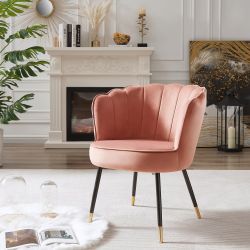 Fauteuil CALLISTA en velours rose avec pieds noir et doré