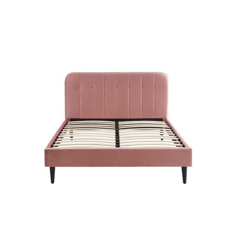 Lit double ANDRE velours rose sommier 140x190 cm inclus