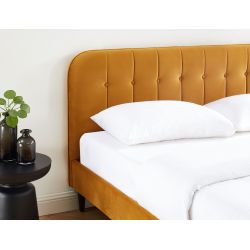 Lit double ANDRE velours jaune moutarde sommier 160x200 cm inclus