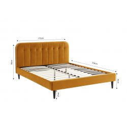 Lit double ANDRE velours jaune moutarde sommier 160x200 cm inclus