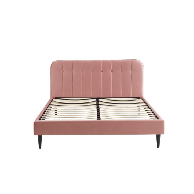 Lit double ANDRE velours rose sommier 160x200 cm inclus