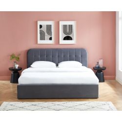 Lit coffre ANDRE velours gris anthracite sommier 180x200cm inclus