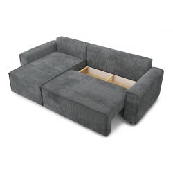 Canapé d'angle MIRA velours gris convertible 4 places