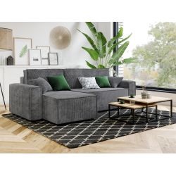 Canapé d'angle MIRA velours gris convertible 4 places