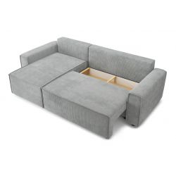 Canapé d'angle MIRA velours gris clair convertible 4 places