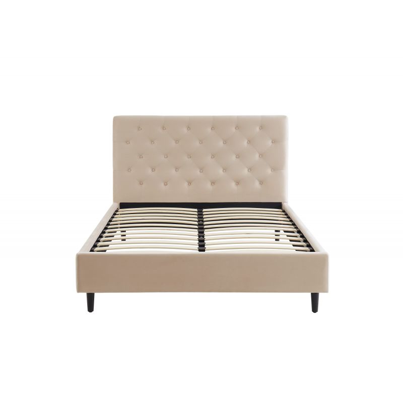 Lit double HUBERT velours beige sommier 140x190 cm inclus