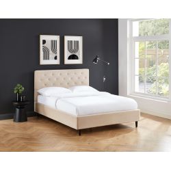 Lit double HUBERT velours beige sommier 140x190 cm inclus