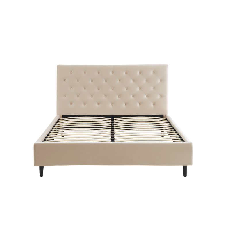Lit double HUBERT velours beige sommier 160x200 cm inclus