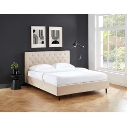Lit double HUBERT velours beige sommier 160x200 cm inclus