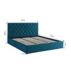 Lit coffre HUBERT velours bleu paon sommier 180x200cm inclus