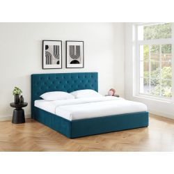 Lit coffre HUBERT velours bleu paon sommier 180x200cm inclus