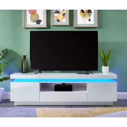 Meuble TV 1 porte 120 cm blanc avec led - COSMO