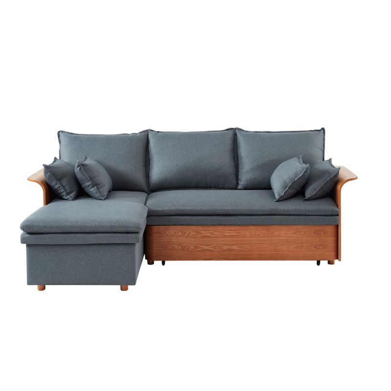 Canapé d'angle WOOD en tissu gris 4 placesréversible convertible coffre Canapé d'angle WOOD en tissu gris 4 placesréversible convertible coffre