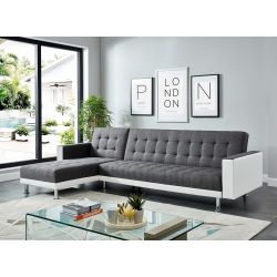 Canapé LUXURY XL convertible et réversible PU blanc tissu gris