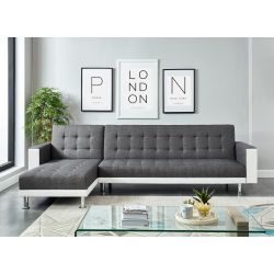 Canapé LUXURY XL convertible et réversible PU blanc tissu gris