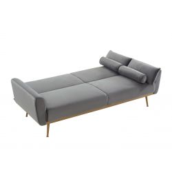 Canapé droit COLETTE en velours gris avec fonction convertible