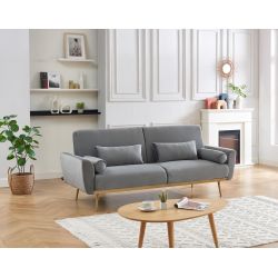 Canapé droit COLETTE en velours gris avec fonction convertible