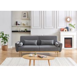 Canapé droit COLETTE en velours gris avec fonction convertible