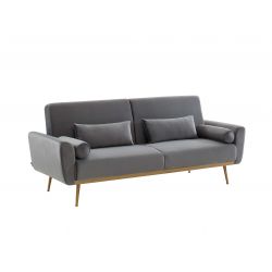 Canapé droit COLETTE en velours gris avec fonction convertible