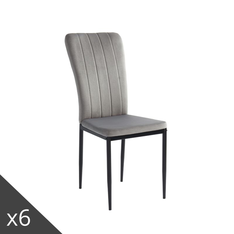 Lot de 6 chaises POPPY Velours grispieds en métal noir
