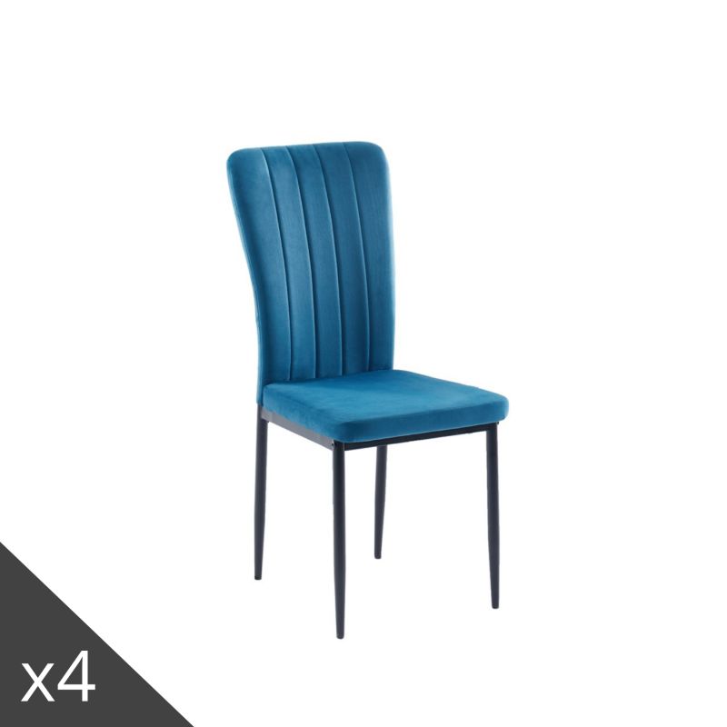 Lot de 4 chaises POPPYvelours bleu nuitpieds en métal noir
