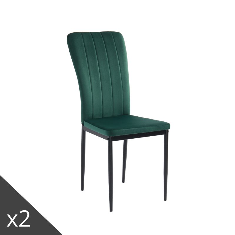 Lot de 2 chaises POPPYvelours vert pieds en métal noir