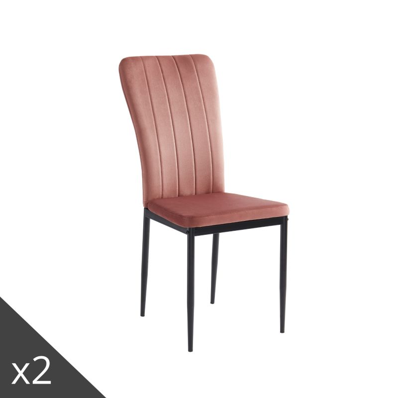 Lot de 2 chaises POPPYvelours rose pieds en métal noir