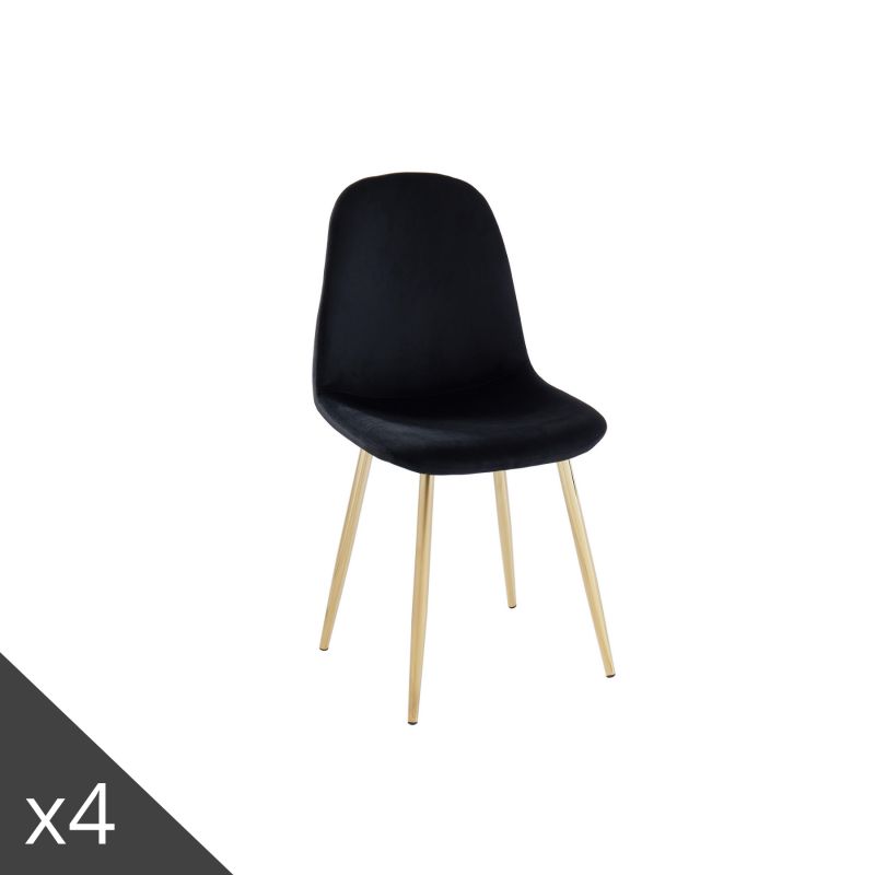Lot de 4 chaises LENAvelours noirpieds en métal noir