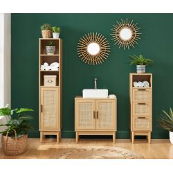 Demi colonne AMANA effet chêne et cannage rotin l30cm