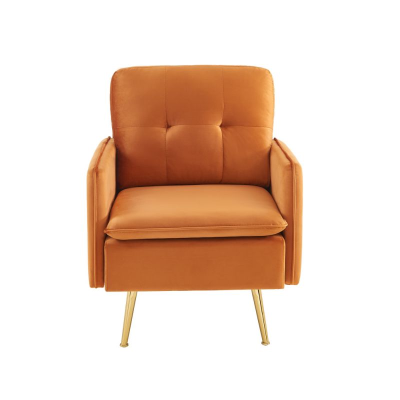 Fauteuil ADAM en velours rouille avec pied en métaldoré