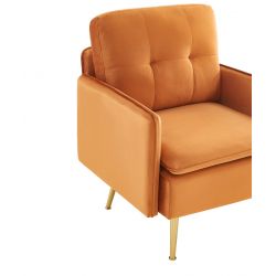 Fauteuil ADAM en velours rouille avec pied en métaldoré