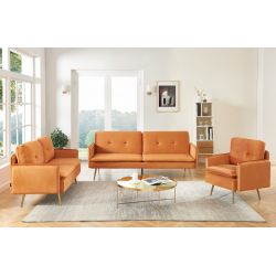 Fauteuil ADAM en velours rouille avec pied en métaldoré