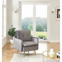 Fauteuil ADAM en velours anthracite avec pieds en métal doré