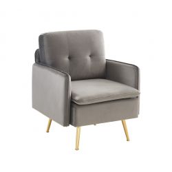 Fauteuil ADAM en velours anthracite avec pieds en métal doré