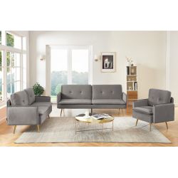 Fauteuil ADAM en velours anthracite avec pieds en métal doré
