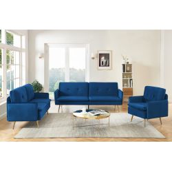 Fauteuil ADAM en velours bleu marine avec pieds en métal doré