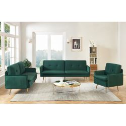 Fauteuil ADAM en velours vert foncé avec pieds en métal doré