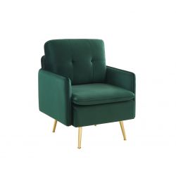 Fauteuil ADAM en velours vert foncé avec pieds en métal doré