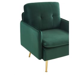 Fauteuil ADAM en velours vert foncé avec pieds en métal doré
