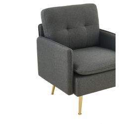 Fauteuil ADAM en tissu anthracite avec pieds en métal doré