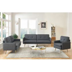 Canapé ADAM en tissu anthracite avec pieds en métal doré