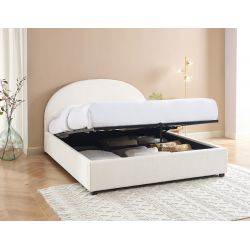 Lit coffre OLAF laine bouclée écru 160x200 sommier inclus