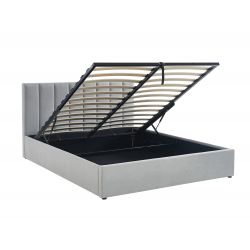 Lit coffre MARIUS velours gris perle 160x200 sommier inclus