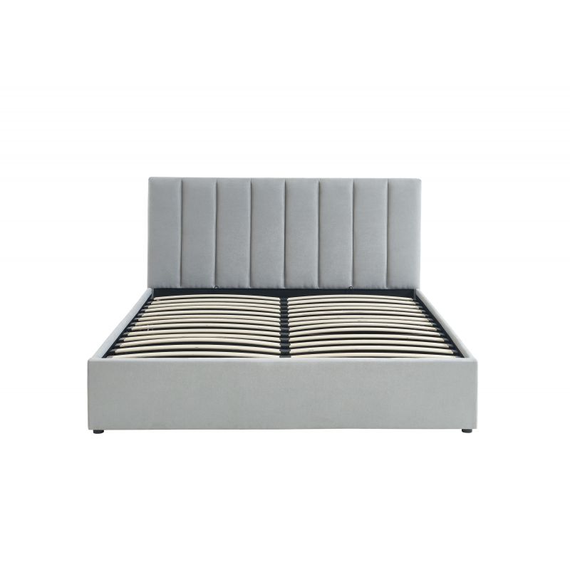 Lit coffre MARIUS velours gris perle 160x200 sommier inclus