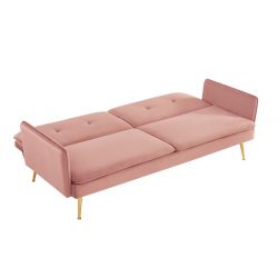 Canapé droit ADAM convertible velours rose poudré 3 places
