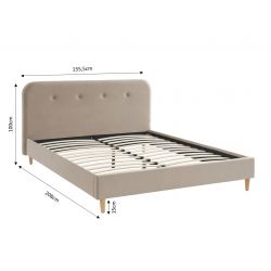 Lit double KNUT velours beige sable 140x190 sommier inclus