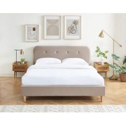 Lit double KNUT velours beige sable 140x190 sommier inclus