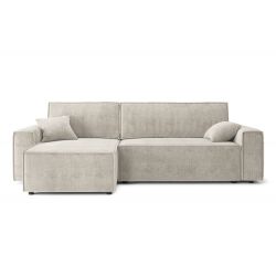 Canapé d'angle MARIUS en velours côtelé beige convertible